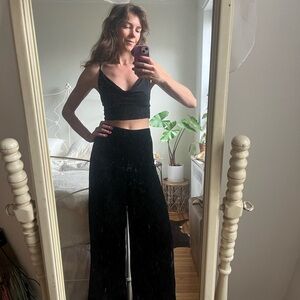 Maje Black Wide Leg Pants Velvet Finish